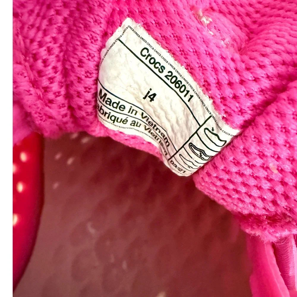 Crocs LiteRide Pacer Kids Shoes‎ J4 Electric Pink Perforated Sneakers 206011
